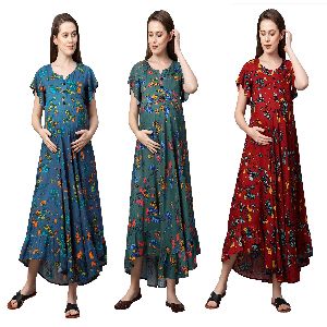 women rayon floral print maternity dresses