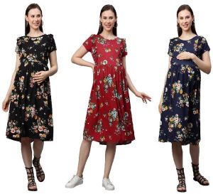 momtobe women rayon flower print maternity dress