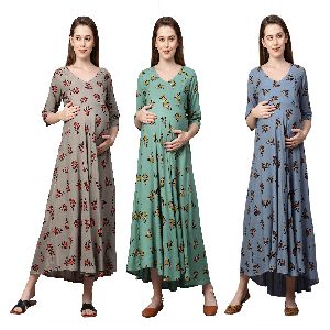 MomToBe Women's Rayon Flower Print Maternity Dress