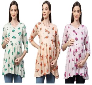 MomToBe Women's Rayon Flower Print Feeding Top