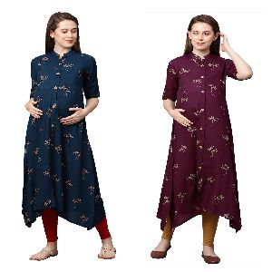 MomToBe Women's Rayon Maternity/Feeding Kurti