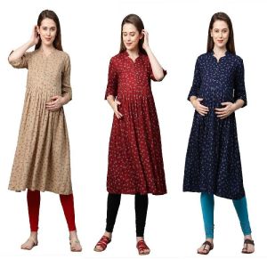 MomToBe Women's Rayon Maternity/Feeding Kurtis