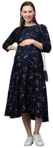 women rayon navy blue maternity nursing maternity dress