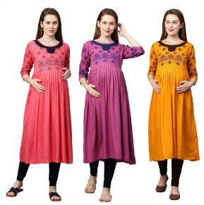 MomToBe Women's Rayon Yoke Design Maternity Kurti