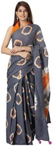 Grey and Orange with Shiboritie Die Design Pure Cotton Mulmul Printed Sarees