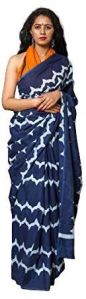 Indigo with White Design Pure Cotton Mulmul Printed Sarees