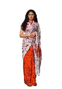 Multicolor with Cycle Design Pure Cotton Mulmul Printed Sarees