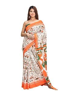 Multicolor with Warli Print Beautiful Design Pure Cotton Mulmul Printed Sarees