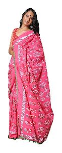 Pink with Designer Look Pure Cotton Mulmul Printed Sarees