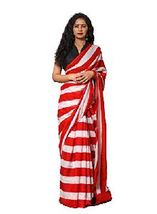 Red and White with Border Look Pure Cotton Mulmul Printed Sarees