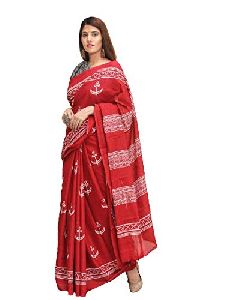 Red Royal Design Pure Cotton Mulmul Printed Sarees
