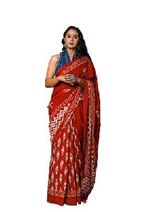 Red with Butterfly Design Pure Cotton Mulmul Printed Sarees