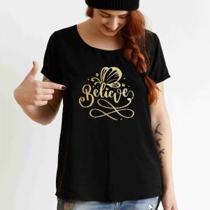 Ladies Golden Vinyl Believe Printed T-shirt