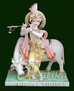 Marble Krishna Cow Statue