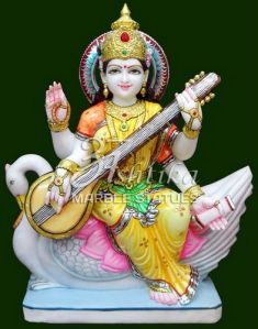 Multicolor Marble Saraswati Statue