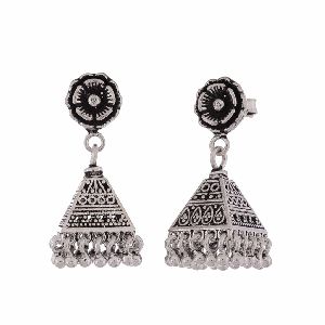Antique Oxidised Silver Triangle Jhumkis