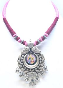 Antique Silver Radha Krishna Necklace