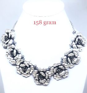 Antique Silver Rose Necklace