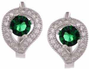 CZ Green Stone Hoops