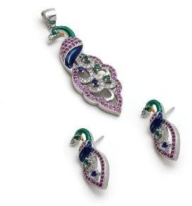 CZ Multicolor Peacock Pendant Set