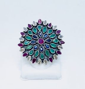 Exclusive multi color cut stone ring