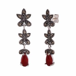 Marcasite Red Stone Hanging Earring