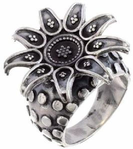 Oxidised Silver Flower Ring