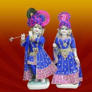 Color Full Painted Lord Radha Krishna Marble Statue