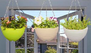 self watering white beige colors hanging planter