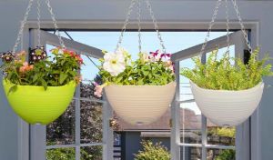 self watering white beige colors hanging planter