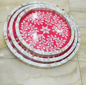 High quality mother of pearl inlay trays set netural craft handmade india