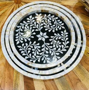 High quality mother of pearl inlay trays set netural crafts handmade india