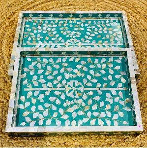 Hot sell High quality mother of pearl inlay trays set netural handmade crafts