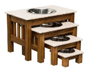 Stool Wooden Feeder Pets Bowls