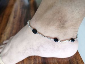 Black Tourmaline Silver Anklet