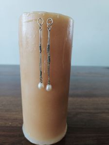 Pearl Drop Double String Silver Earrings