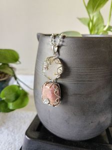 Rhodochrosite Clear Quartz Silver Pendant