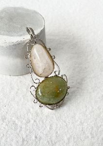 Rose Quartz & Green Aventurine Silver Pendant