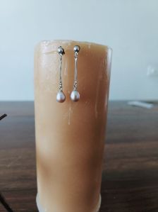 Single Drop Purple Pearl Silver Earrings