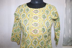 Printed cotton kurti yellow pant set