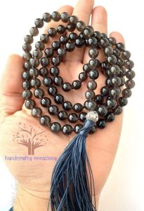 108 Black Obsidian Stone Beads Knotted Japa Mala Necklace