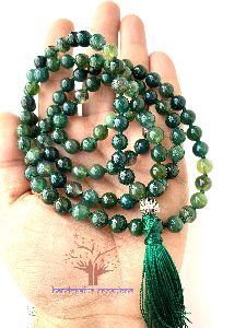 108 Moss Agate Stone Beads Knotted Japa Mala Necklace