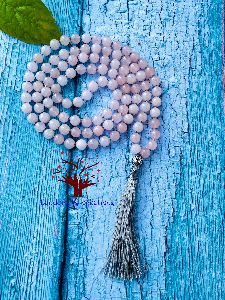 108 Rose Quartz Stone Beads Knotted Japa Mala Necklace