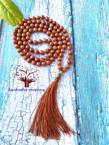 108 Sunstones Beads Knotted Japa Mala Necklace