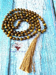 108 Tiger Eye Stone Beads Knotted Japa Mala Necklace