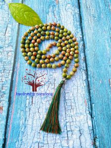 108 Unakite Stone Beads Knotted Japa Mala Necklace