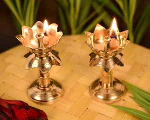 Brass Puja Temple Decoration Lotus Shape Diya Stand Oil Lamp