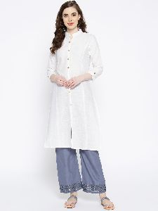 Vastraa Fusion Women's Cotton Solid Kurti - (White)