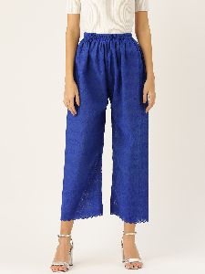 Vastraa Fusion Women's Regular Fit Cotton Chikan Palazzo - (Blue)