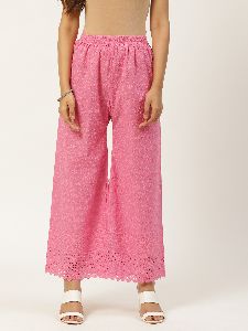 Vastraa Fusion Women\'s Regular Fit Cotton Chikan Palazzo - (Pink)